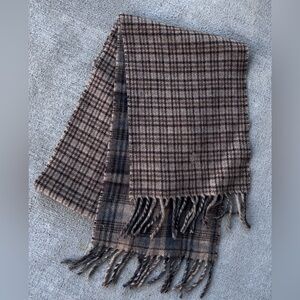 Polo Ralph Lauren houndstooth plaid wool scarf pony logo NWOT brown tan